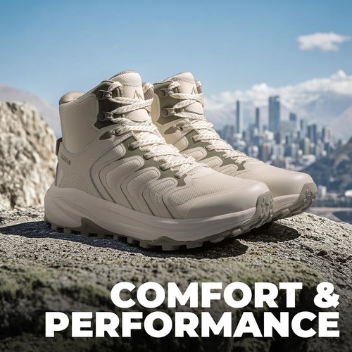 NORTIV 8 Women's Hiking Boots Waterproof with Arch Support Sneakers Walking Outdoor Comfortable Lightweight Boot Echo Mid,Size 8.5,Khaki,NWUMHB2502