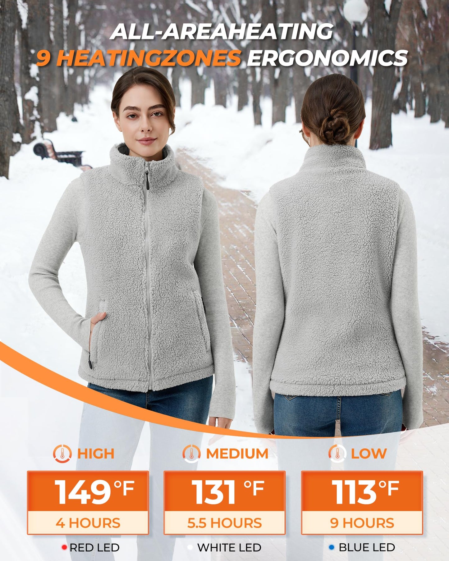 GOTOBI Fuzzy Fleece Heated Vest for Women with 7.4V 16000mAh Battery, Ergonomics Heating System, 9 Zones Women's Heated Vest