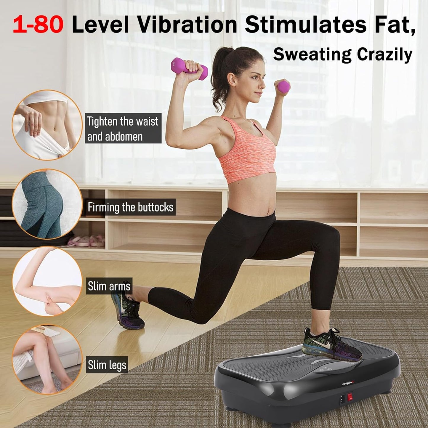 Skiennix Whole Body Vibration Plate - Power Vibrating Machine for Weight Loss & Lymphatic Drainage | Touch Screen & Resistance Bands