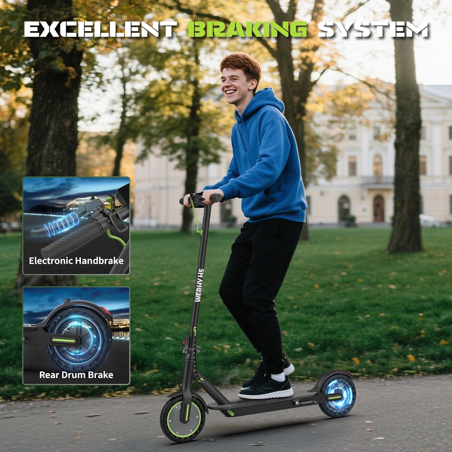 WERHY Electric Scooter - Powerful 350W/500W Motor | 19/22 MPH Max Speed, 15-28 Miles Range, Lightweight & Foldable
