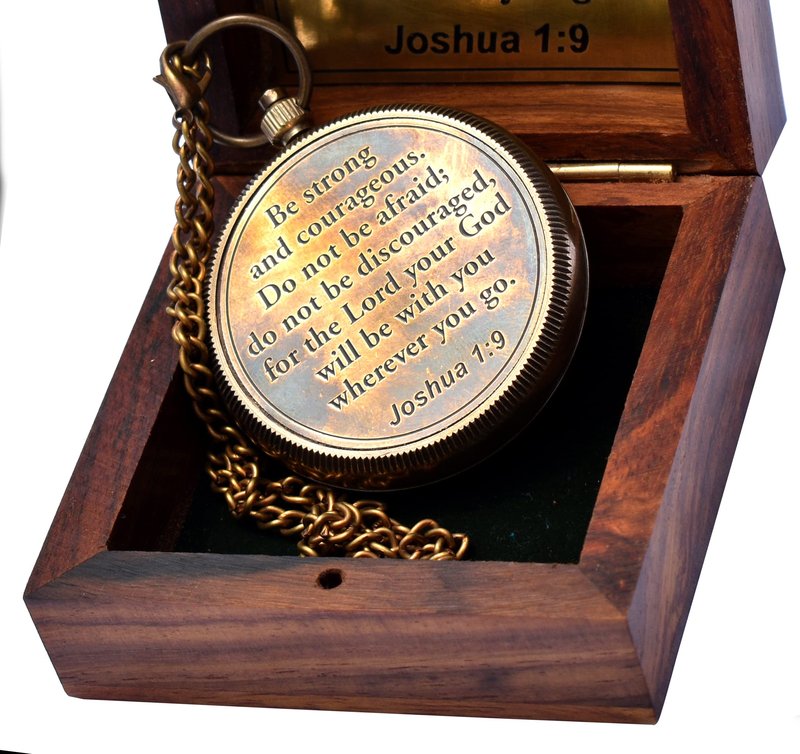 Be Strong and Courageous- Joshua 1: 9 Quote Engraved Compass with Wooden Box, Greeting Card, Gift Compass, Graduation Day Gifts 2026 Compass for Women Mens Boy Girls