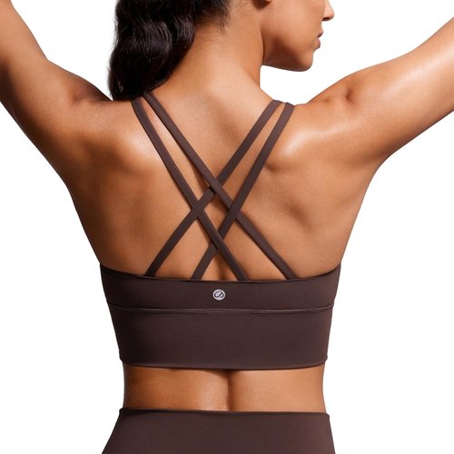 CRZ YOGA Strappy Longline Sports Bra - Medium Impact Criss Cross Padded Workout Crop Top for Women