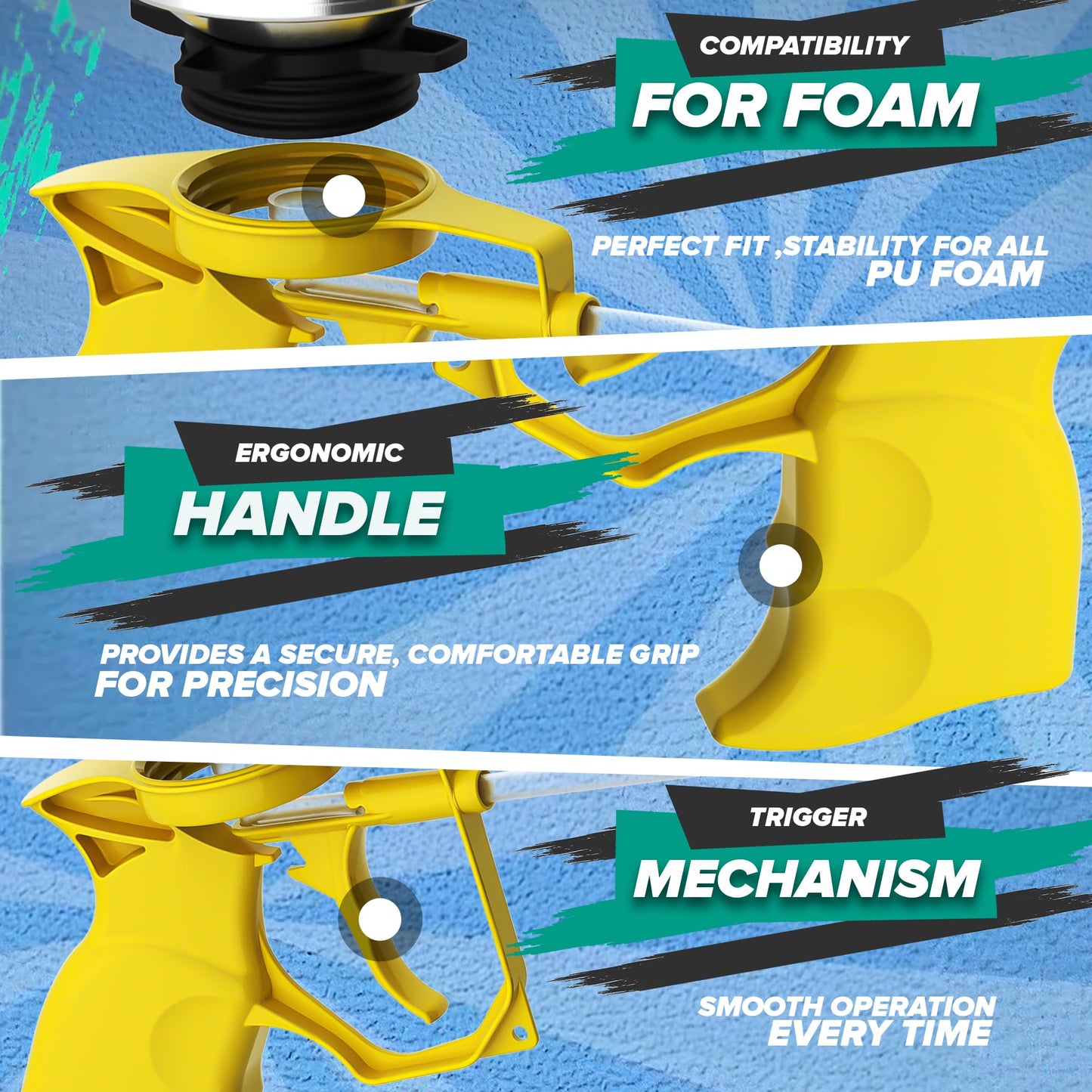 ONIA PU Spray Foam Gun with 4 tubes Expanding Spray foam Insulation Applicator with Reusable tubes and anti clogging caps – Filling & Sealing tool for Home and Office Use