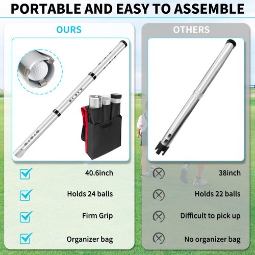 BQKOZFIN Golf Ball Retriever,Aluminium Golf Ball Picker Tube Detachable Shagger Tube Collector,40.5 Inch