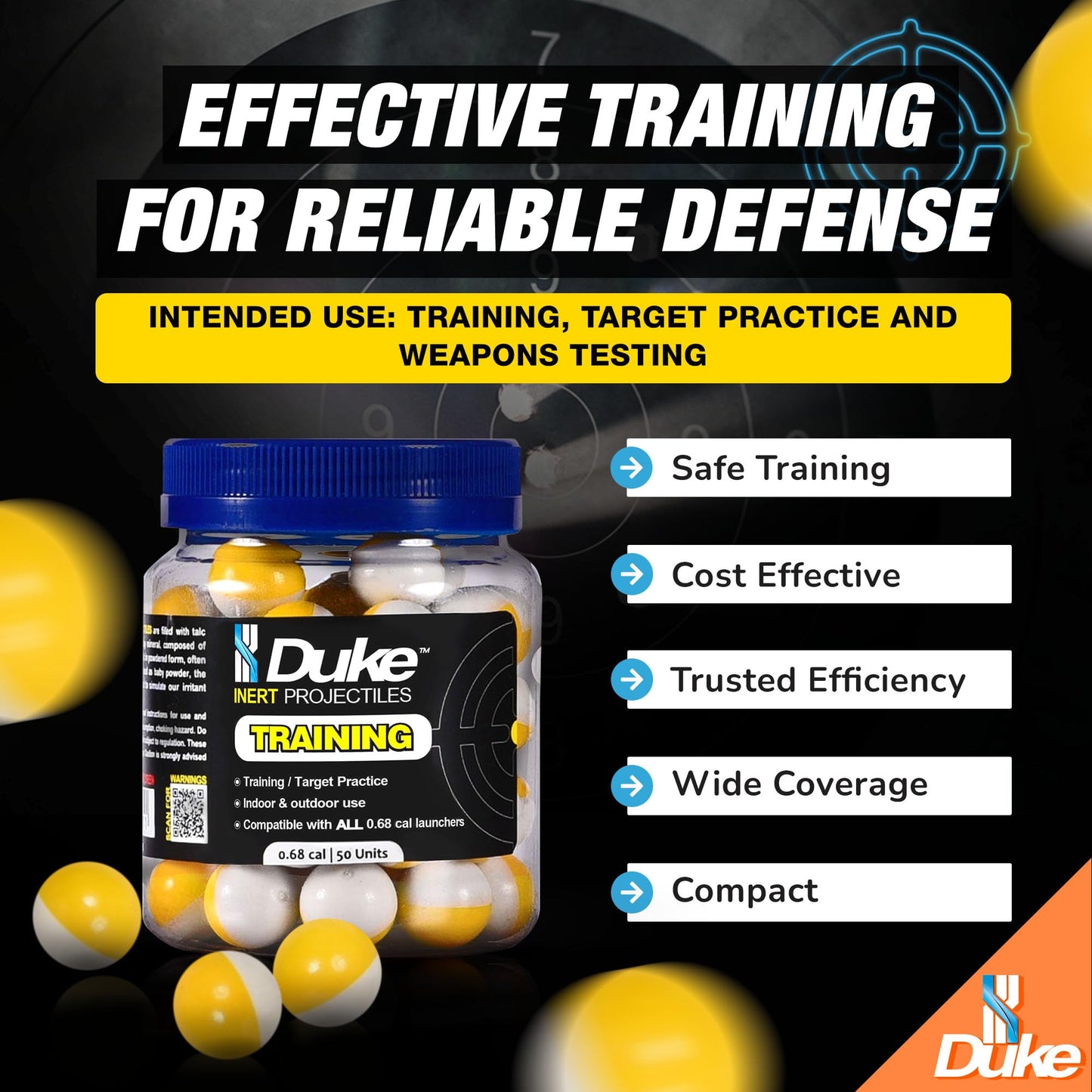 Duke 68 Cal Inert Projectiles Non Lethal Powder 50 Count - Shattering Pellets for Training Guns, Caliber Projectiles and Self Defense Balls, Kinetic for Practice Gun - Weight: 3.8g