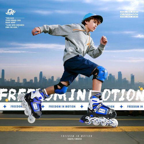Adjustable Inline Skates for Kids, Teens, and Adults – ABEC-7 Bearings, PU Wheels, Comfortable Fit, for Indoor and Outdoor Skating (Blue, Medium - Big Kid (1Y-5Y US))