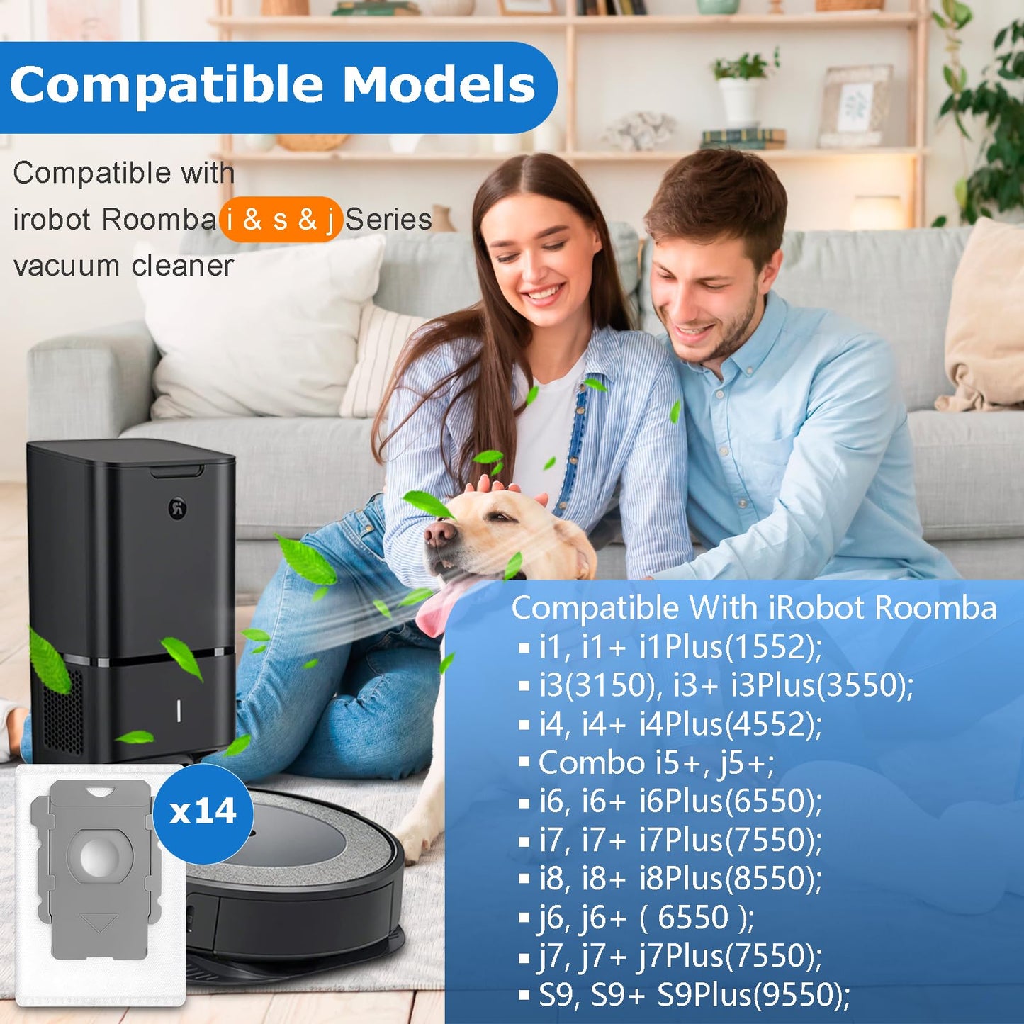 14 Pack Replacement Vacuum Bags Compatible with iRobot Roomba i & s & j Series i7, i7+, i3, i3+, i1+, i4, i4+, i6, i6+, i8, i8+, j6, j6+, j7, j7+, s9+ Combo i5, j5, j8+, j9+ Automatic Dirt Disposal