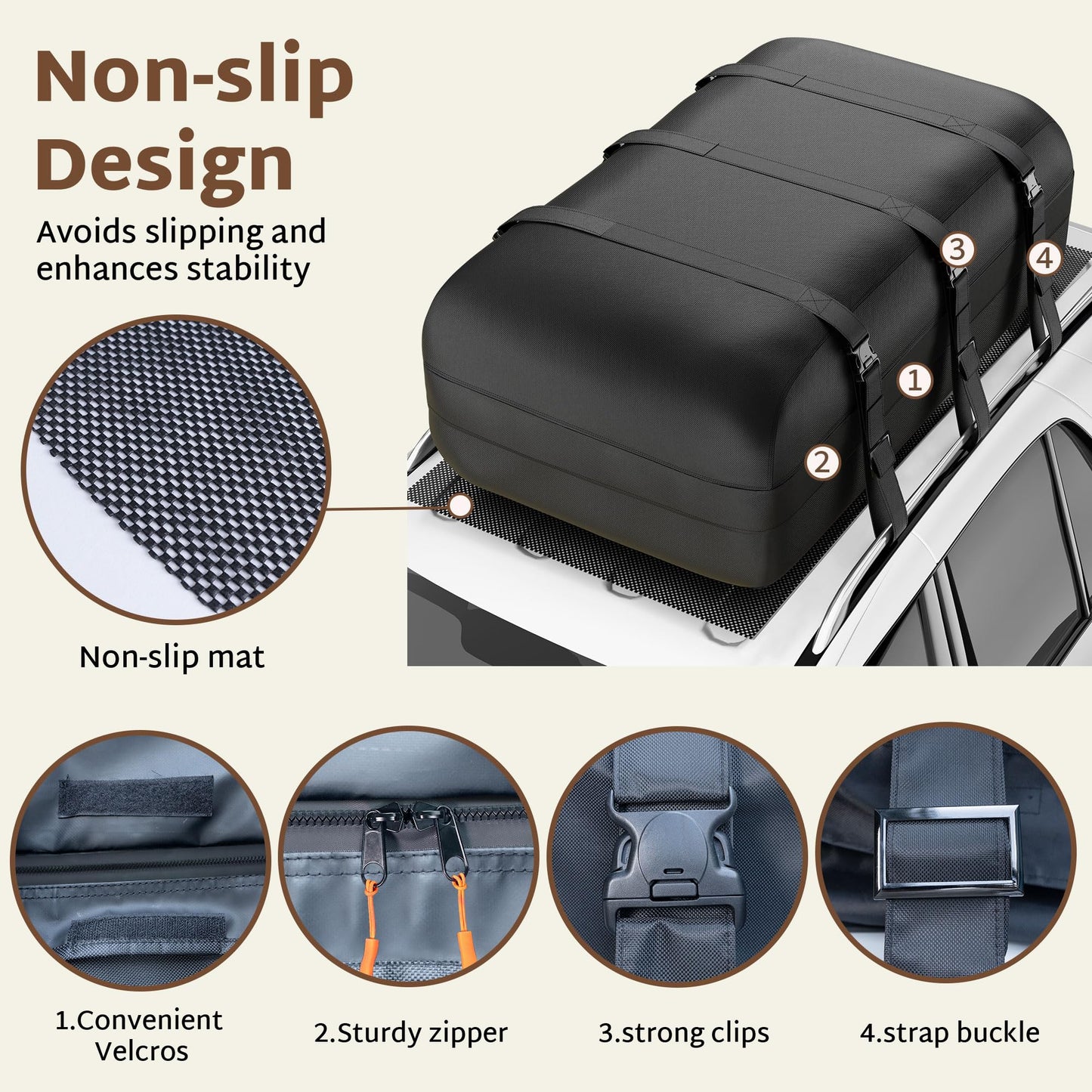 iBirdie Roof Rack Cargo Carrier 25.5 Cubic Feet, XL Soft-Shell Rooftop Cargo Box, Waterproof Heavy Duty 1200D for Car with/Without Roof Rack, Includes Anti-Slip Mat, Door Hooks, 60x37x20 inches