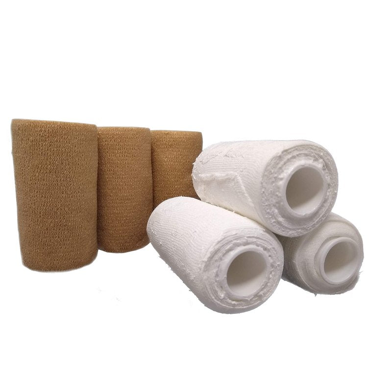 Vakly 4" Unna Boot Bandage Gauze Dressing with Zinc Oxide [4” x 10 Yards] Provides Customized Compression + Self Adhesive Cover Wrap (3 of Each) Individually Packaged