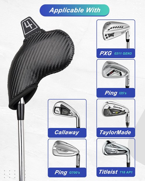 Iron Golf Head Club Set,10pcs Golf Iron Covers, Black Leather Headcover Wedge Covers for Callaway Taylormade Ping Cobra RH and LH Etc
