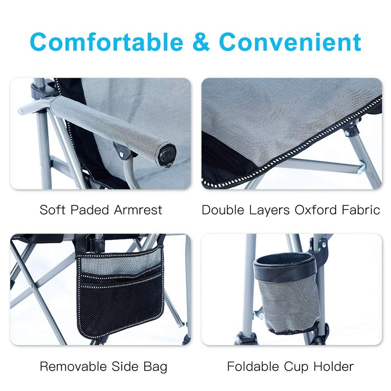 Heated Camping Chairs for Adults, Portable Heated Chairs for Outdoor, Outdoor Heated Chair, Folding Chairs, Heavy Duty Lawn Chairs for Adults, with Cup Holder, Navy Blue, (Battery NOT Included)
