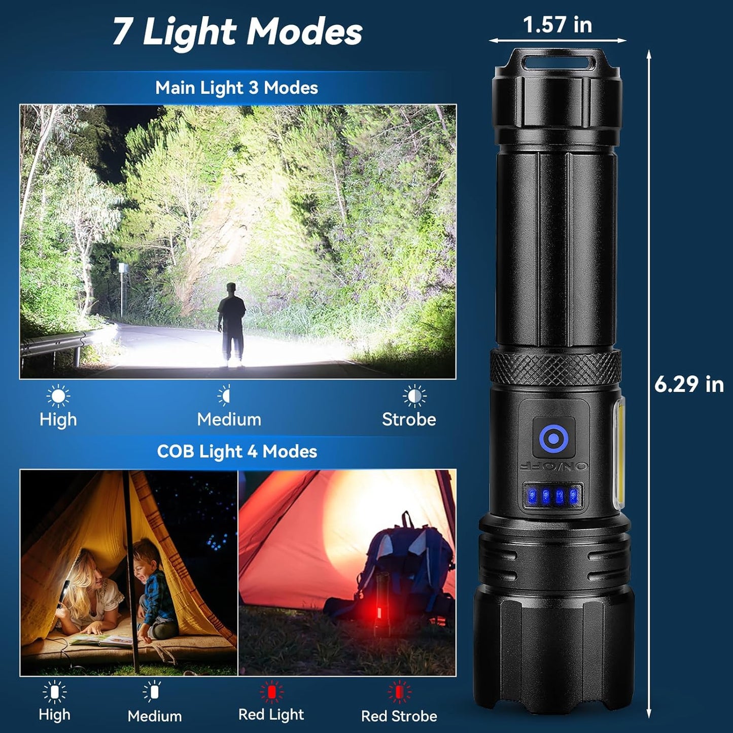 99,000 Lumens Rechargeable LED Flashlight - Super Bright, 7 Modes, IPX6 Waterproof for Camping & Hiking