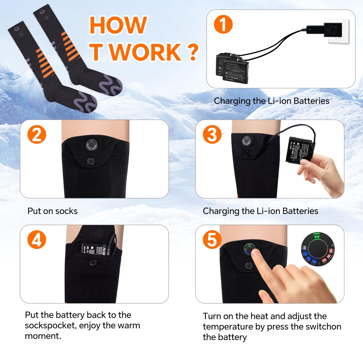 Heated Socks for Men Women, 7.4V Fast Heating Electric Socks with APP & Timer, Up to 12 Hours, Rechargeable Battery, Smart Foot Warmers Washable for Winter Skiing Camping Hiking Fishing Hunting