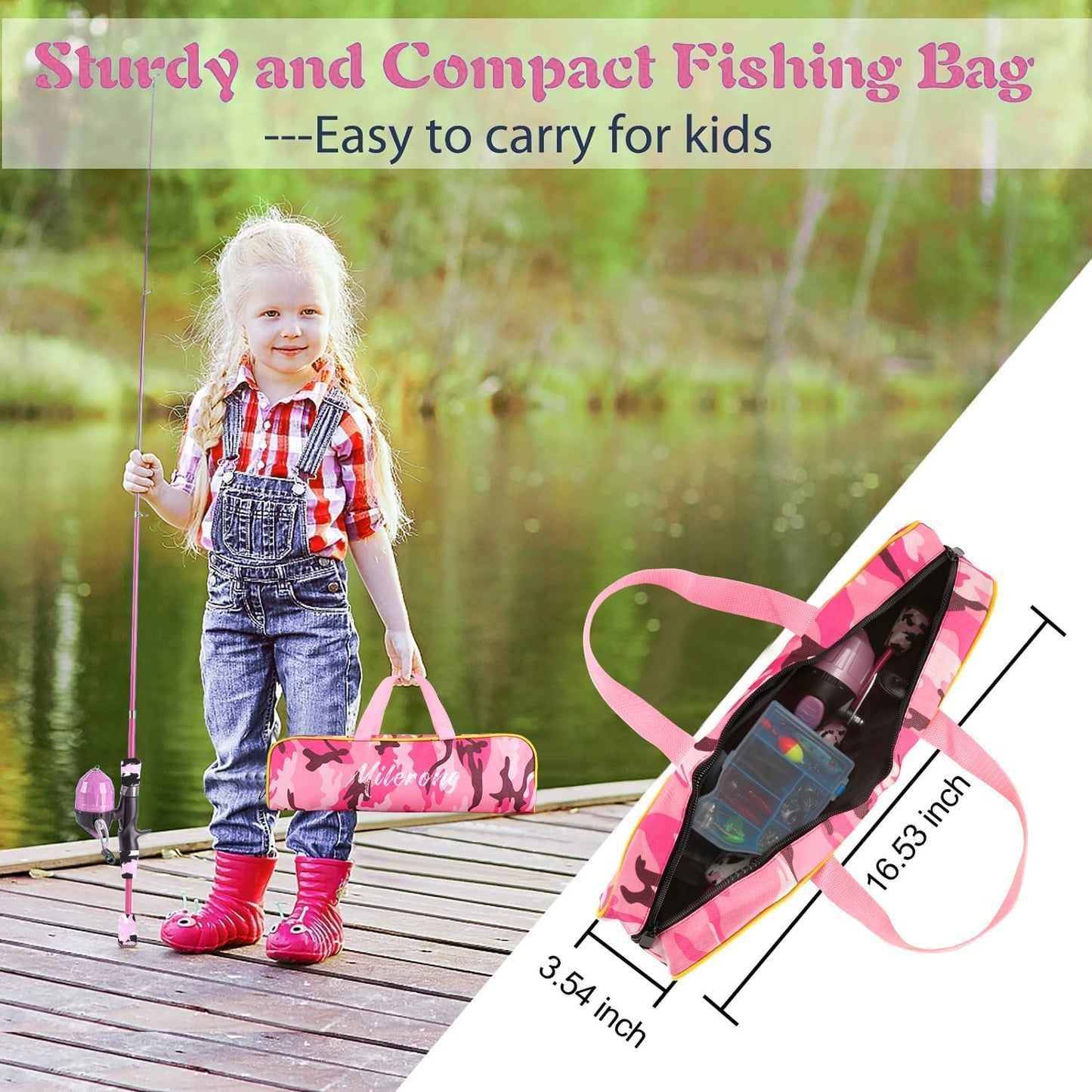 Milerong Kids Fishing Rod - Portable Telescopic Fishing Pole & Reel Combo Kit for Boys & Girls