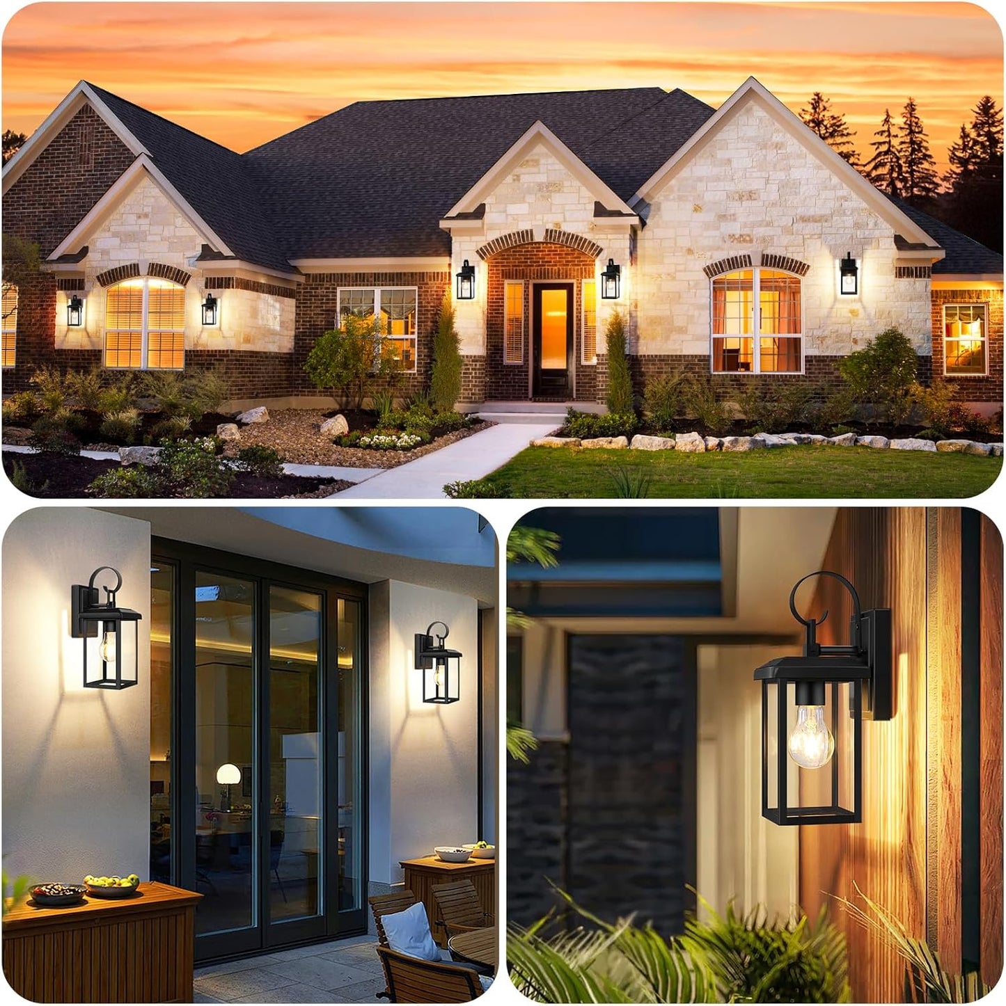Modern Waterproof Outdoor Wall Light Fixtures - 2-Pack Black Porch Lanterns for Front Door & Garage