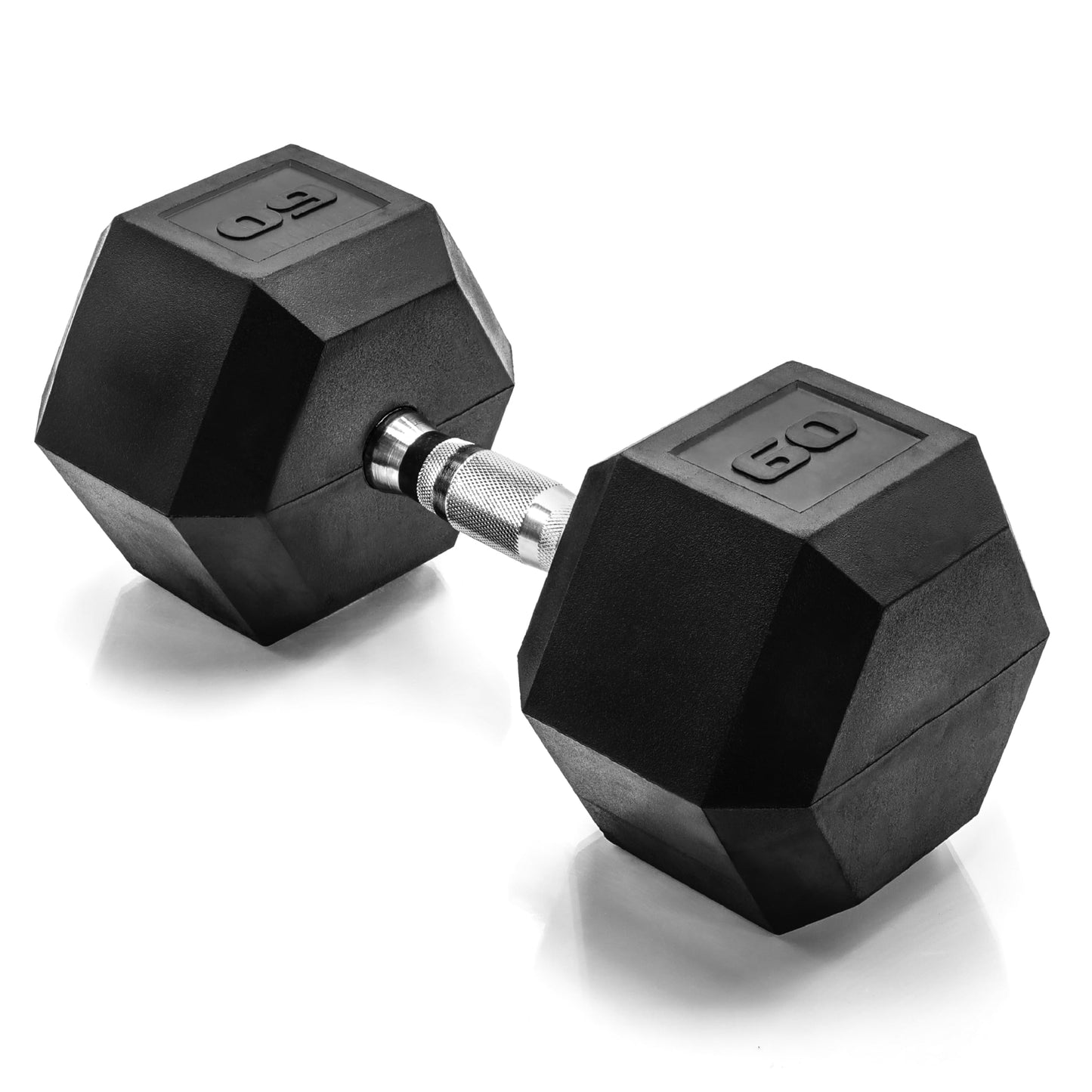 CAP 60 LB Rubber Coated Hex Dumbbell Weight, Rubber Free Weights for Home Gym Strength Training, Chrome Handle, Single