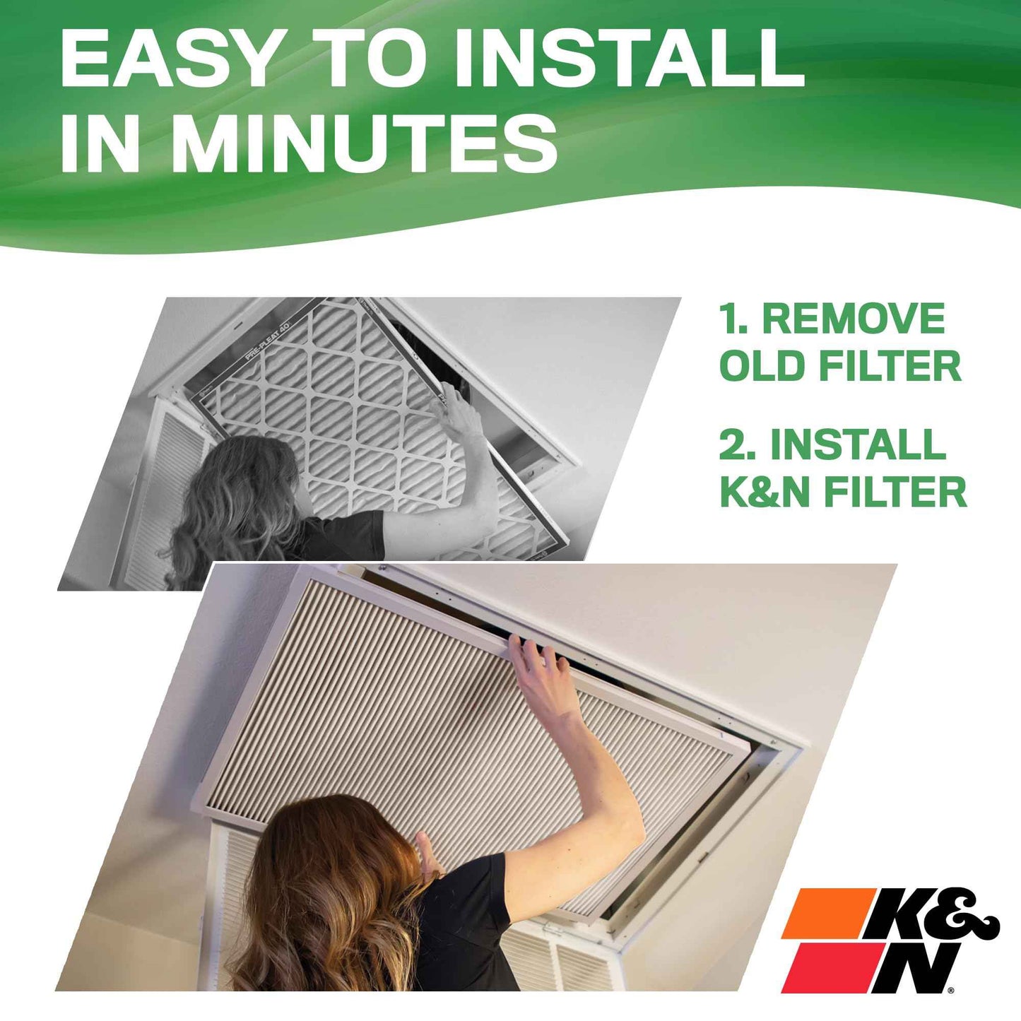 K&N 20X24X1 HVAC Furnace Air Filter, Lasts a Lifetime, Washable, Merv 13, the Last HVAC Filter You Will Ever Buy, Breathe Safely at Home or in the Office, HVC-13-12024