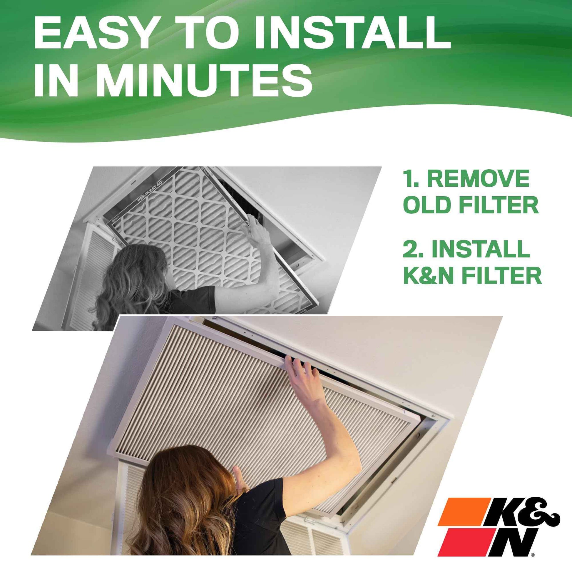 K&N 20X24X1 HVAC Furnace Air Filter, Lasts a Lifetime, Washable, Merv 13, the Last HVAC Filter You Will Ever Buy, Breathe Safely at Home or in the Office, HVC-13-12024
