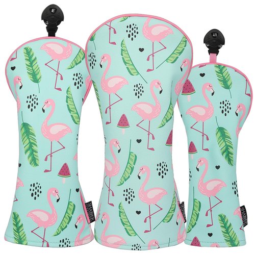 SHABIER Blue&Pink Golf Headcover with Flamingos Design for Golf Club (Driver Headcover)