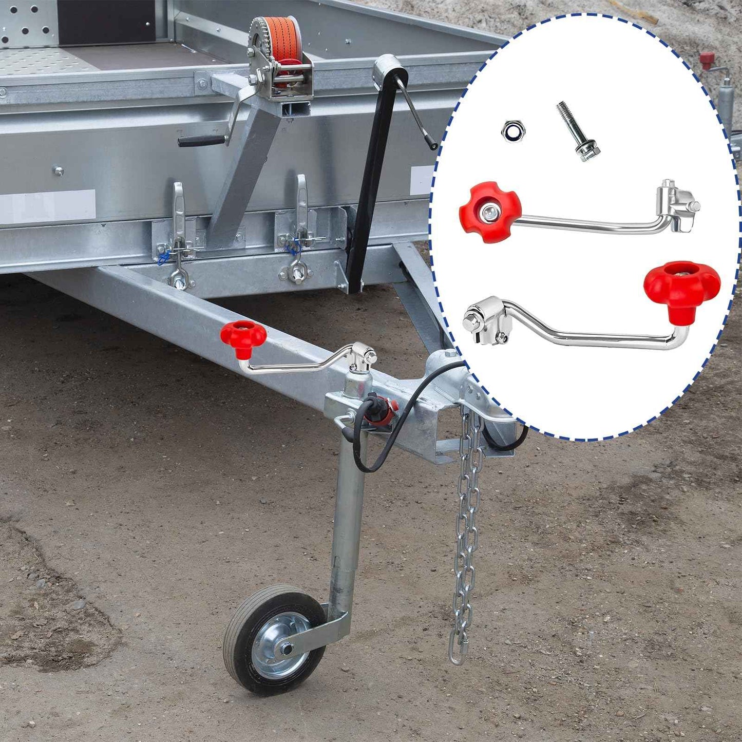 Kenqulio 1 Pack Universal Trailer Jack Handle Replacement Includes Bolts Nuts & Spacers Wind Jack Handle for Most Jacks Trailer Carbon Steel Red