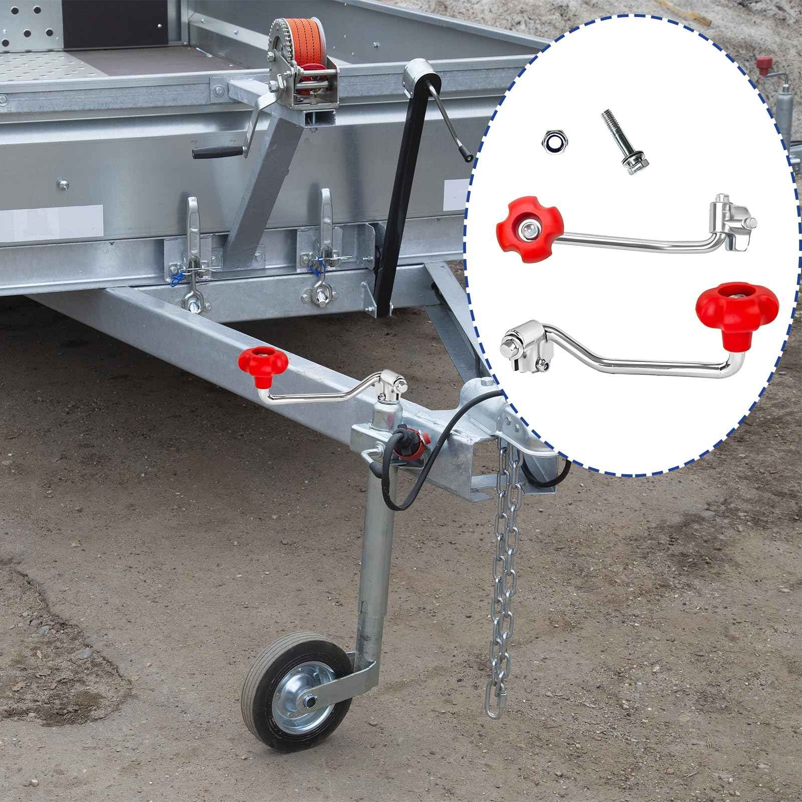 Kenqulio 1 Pack Universal Trailer Jack Handle Replacement Includes Bolts Nuts & Spacers Wind Jack Handle for Most Jacks Trailer Carbon Steel Red