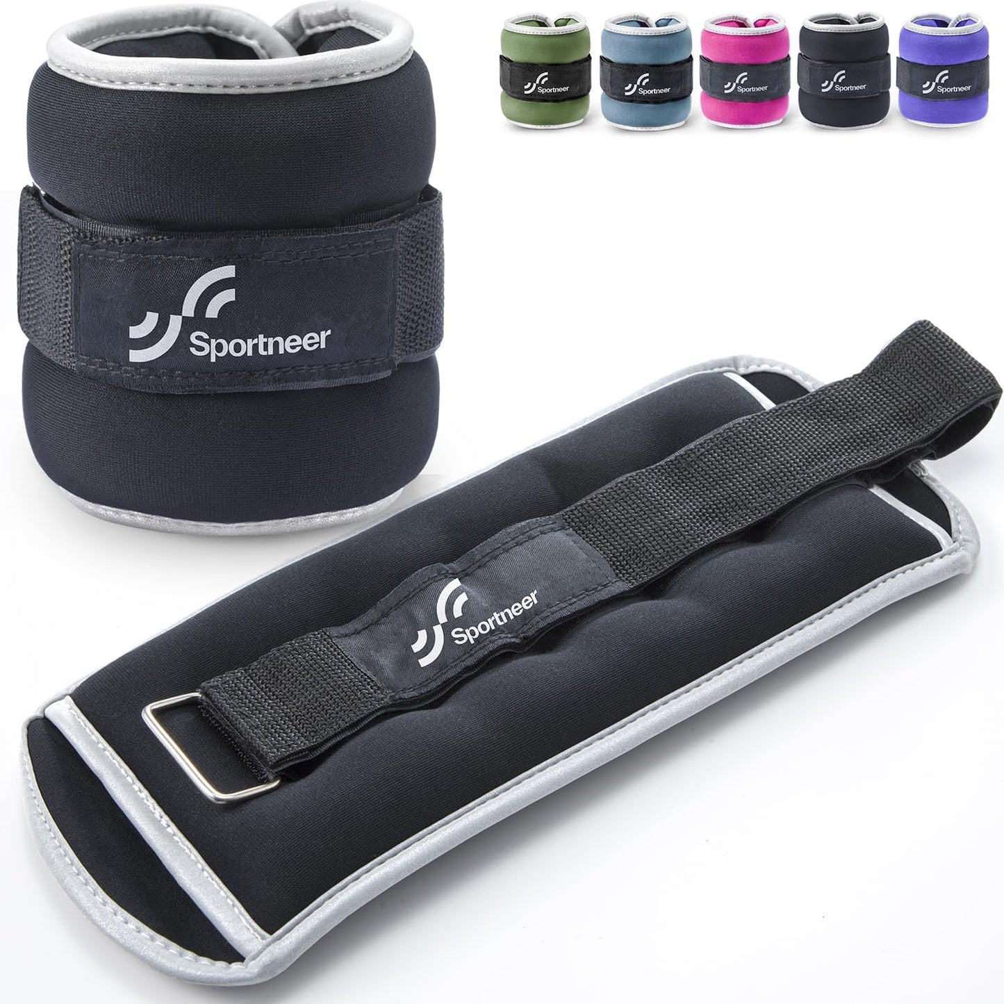Sportneer Ankle Weights - Adjustable 1/2/4/6/10 LBS for Men, Women & Kids | Reflective Strips for Enhanced Fitness