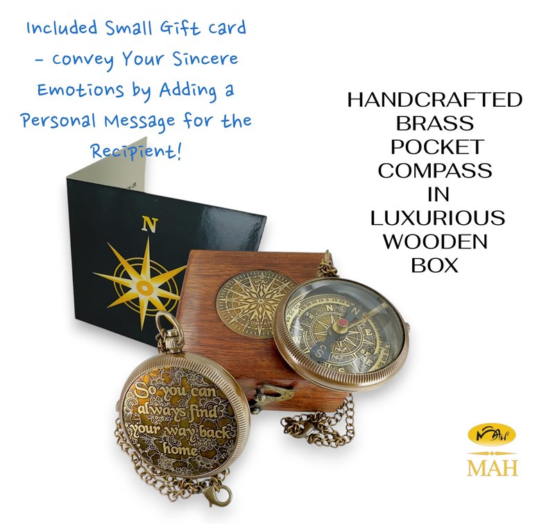 Handmade Brass Compass – “So You Can Always Find Your Way Back Home” or “Back to Me” Quote Gift for Son, Daughter, or Partner – Romantic Gift or Family Keepsake for Graduation, Travel, Farewell Gift