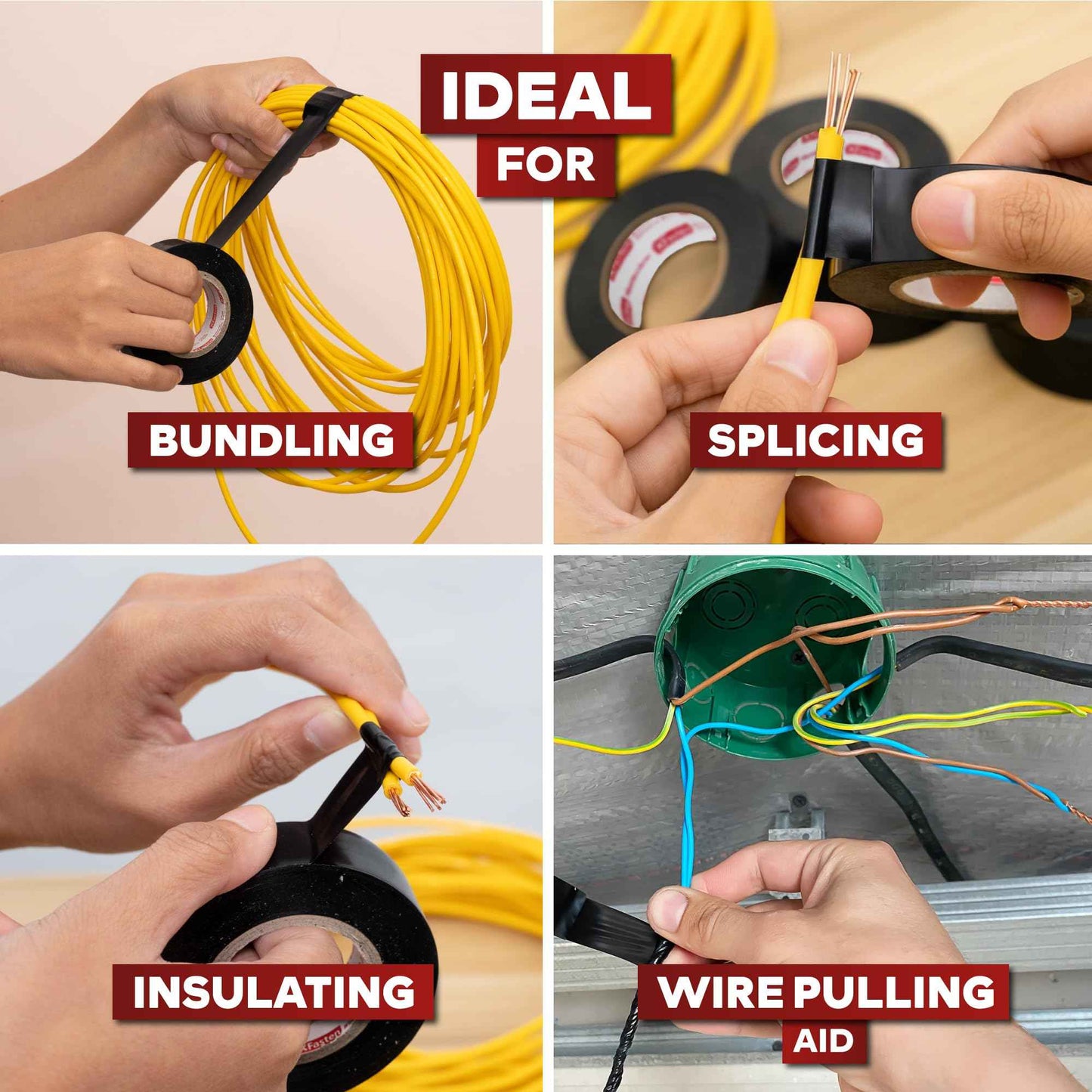 XFasten Electrical Tape Black 3/4 Inch x 66 Feet 12-Pack (792 Feet Total) UL/CSA Listed High Temp Residue-free Vinyl Automotive Electric Tape Waterproof (Black, 3/4 Inch x 66ft (12-Pack 792 ft Total))