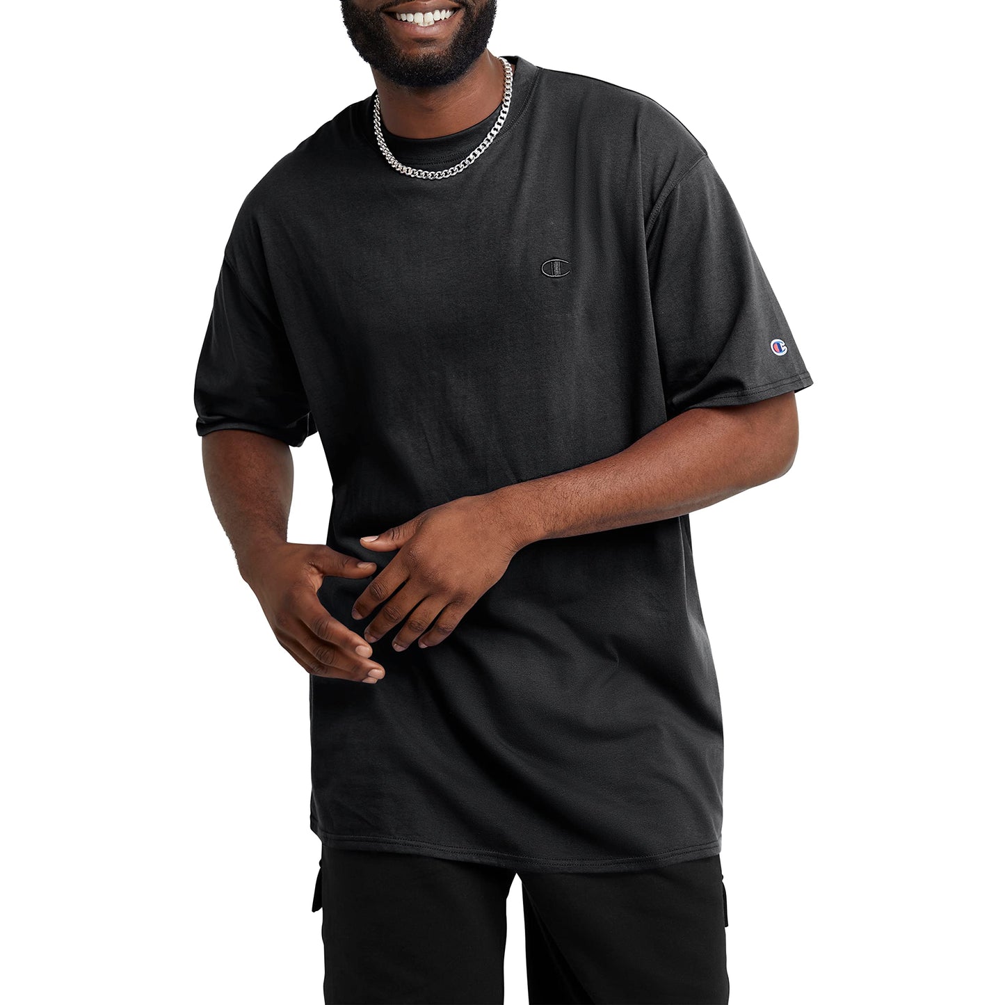 Champion Men's Classic Short Sleeve T-Shirt, Standard Fit, Midweight 100% Cotton, Available in Regular and Big & Tall, Black, Large