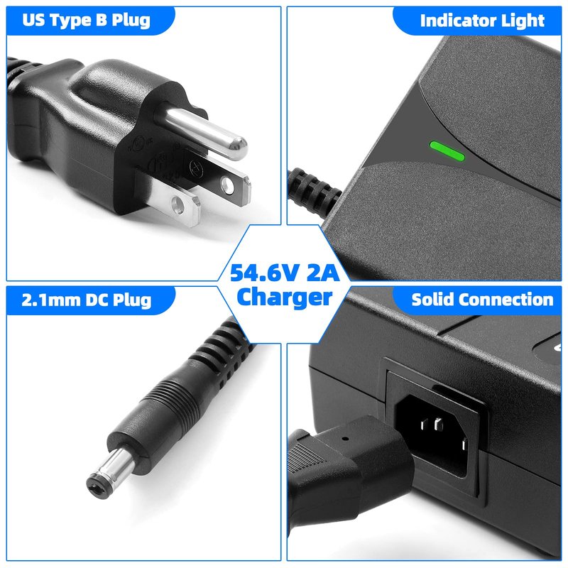 54.6V 2A Charger for 48V eBike Lithium Battery, UL& FCC Certified, Compatible with Lectric XP 1.0/2.0/3.0, Himiway Cruiser, Ride1Up Core-5, Multiple Security Protection 2.1mm DC Plug Power Adapter