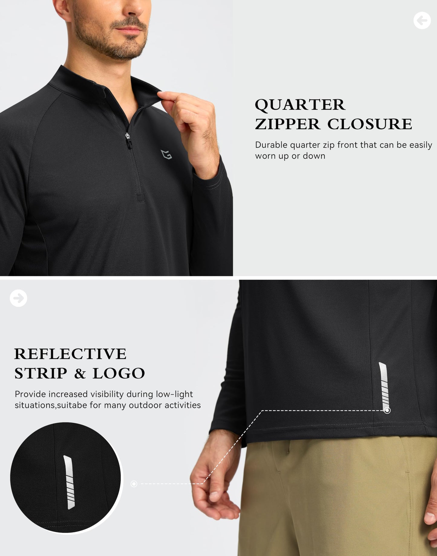 G Gradual Men's Running Shirts Long Sleeve Athletic Shirt Lightweight Quick Dry Quarter Zip Pullover for Men Workout Gym Golf(Black,XL)