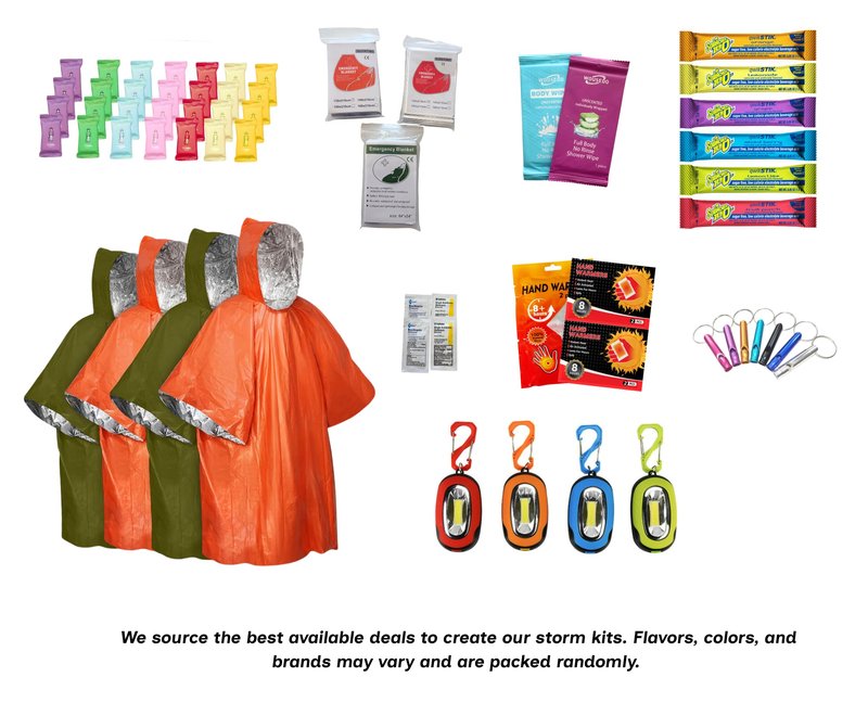 Qu River Prep Emergency Kit - Winter Storm & Ice Storm Survival Kit, Power Outage Preparedness with 15 Essential Items, COB Light, Rain Poncho, Blanket, Emergency Water & First Aid