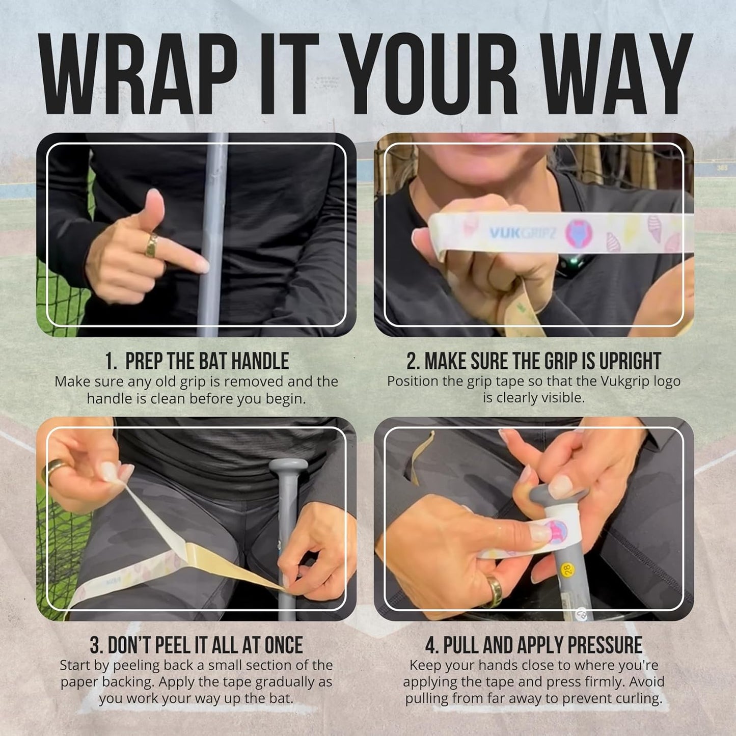 VukGripz Baseball Bat Grip Tape - Non-Sticky, Moisture-Wicking, Vibration-Reducing | USA Made