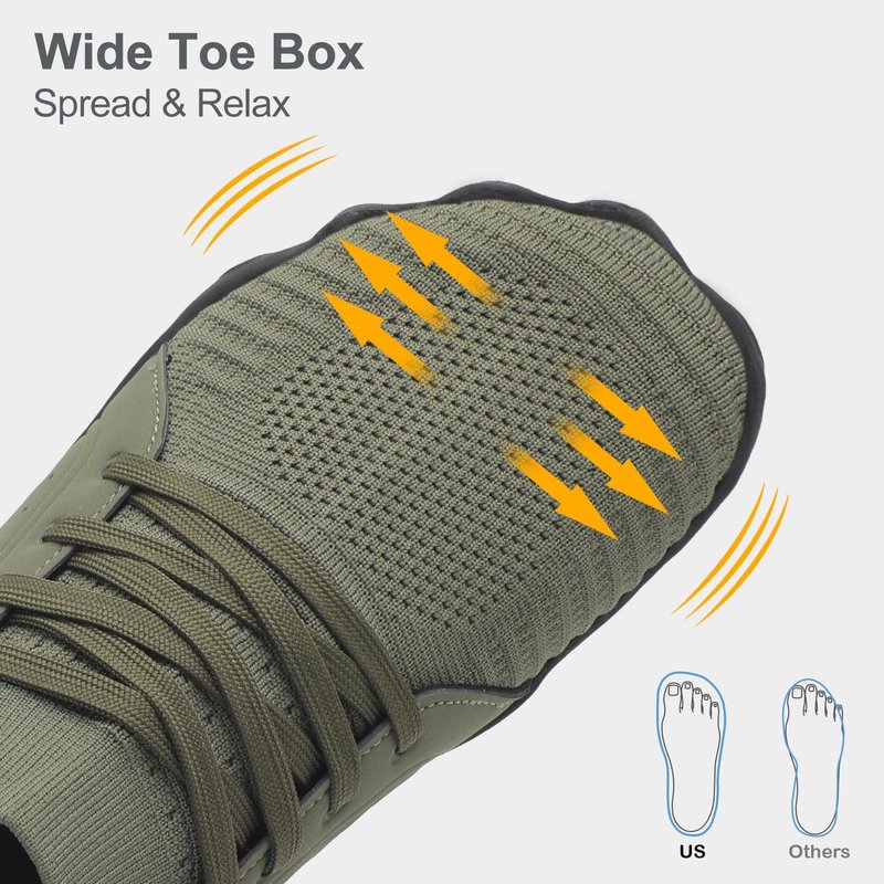 relxfeet Men's Barefoot Trail Running Shoes Zero Drop Minimalist Wide Toe Box Non-Slip Lightweight Cross-Trainer Sneakers for Hiking Gym Walking, Army Green 11