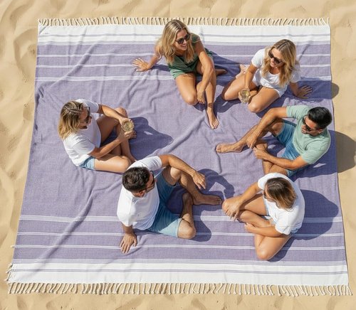 LANE LINEN Outdoor Blanket - Large Soft Pre-Washed Diamond Weave Design (82"x82") for Beach & Travel
