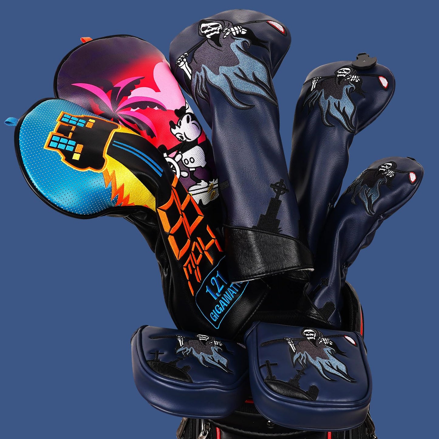 LZFAN Golf Club Head Cover Golf Head Cover Driver Headcover Fairway Wood Headcover Embroidered Leather (Ghost)