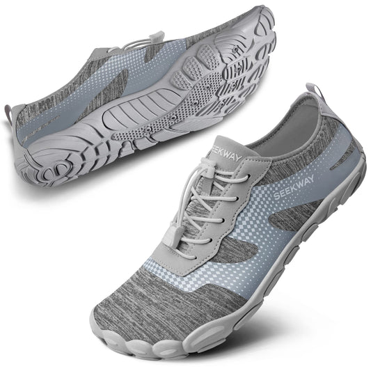 SEEKWAY Water Shoes Quick-Dry Barefoot Sports Aqua Beach Pool Swimming River Lake Hiking Kayaking Surfing Men Women AB056 Gray White SP001