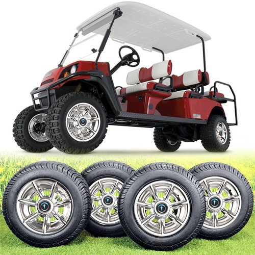 TakeLook - Golf Cart Wheel Covers 10 inch,Improved 7 Spoke Chromed Hub Caps for Club Car/E-Z-GO/YA/Star Car/Excar/Icon and Other Most Models Golf Cart (Set of 4)
