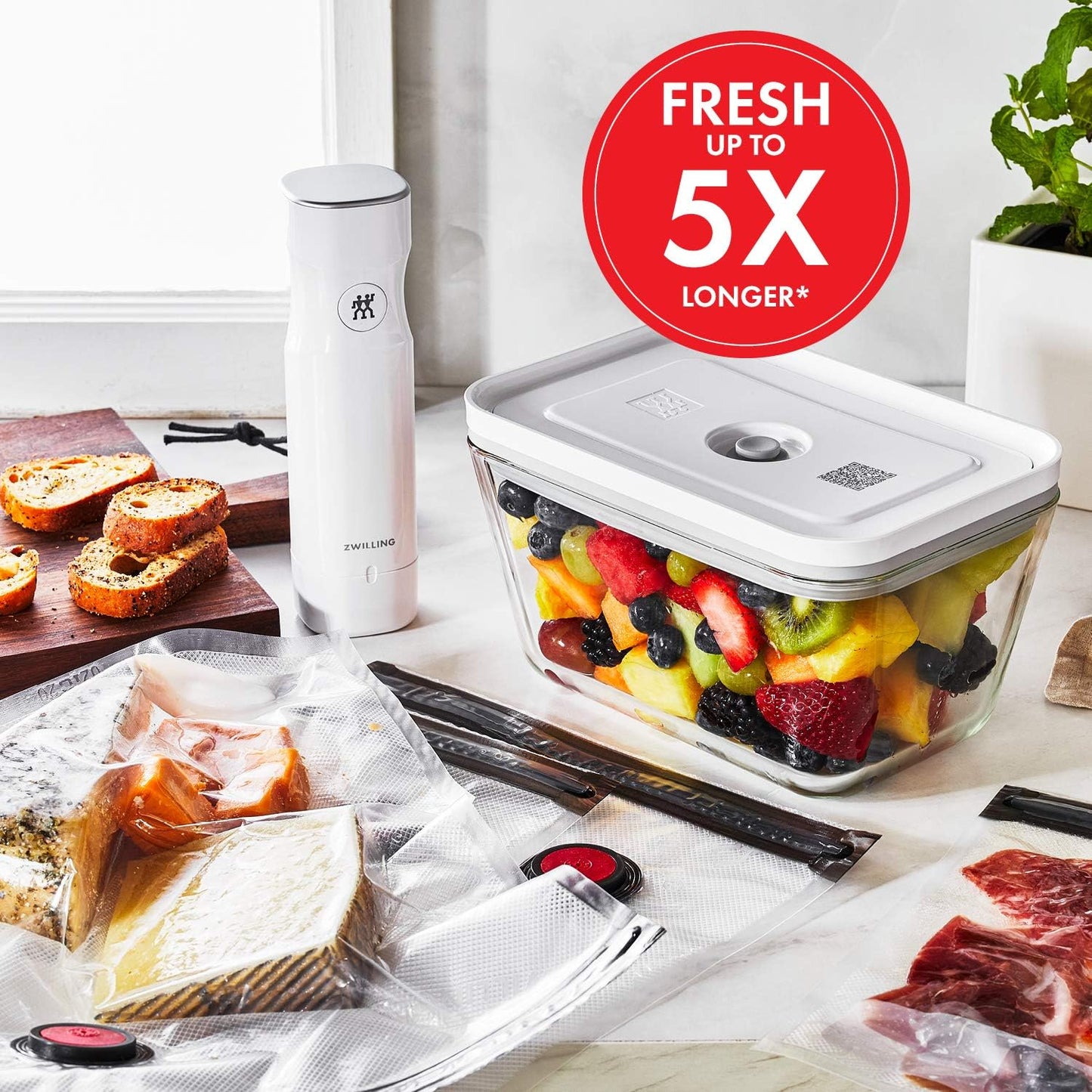 ZWILLING Fresh & Save Vacuum Sealer Machine - Airtight Food Storage Containers & Sous Vide Bags Set