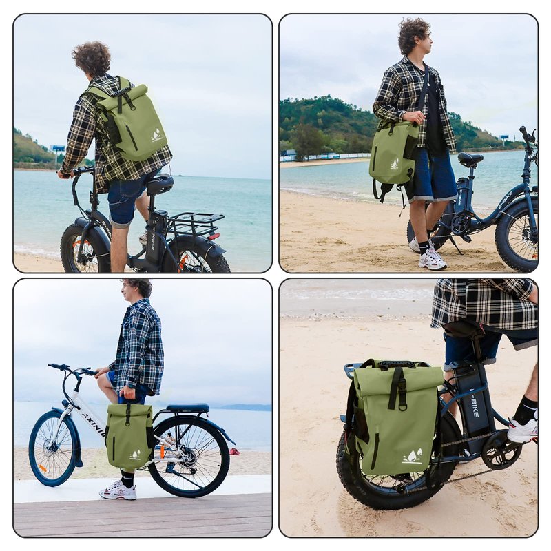YEEGO DIRECT Bike Panniers, 29L Large Capacity Waterproof bike bags, Bike Rack Bag Bike Saddle Bags For Rear Rack Bicycles Commuter Backpack - Green (1 PCS)