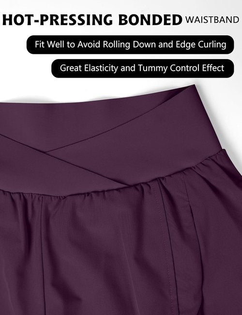 Blooming Jelly Women's High Waisted Athletic Running Shorts - Crossover Design with Zipper Pockets