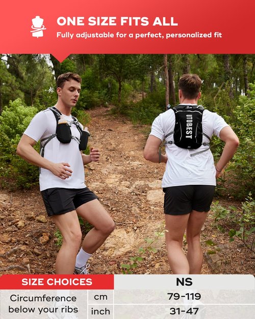 UTOBEST Running Vest, 5L Hydration Vest Lightweight, Breathable and Sweatproof Running Backpack, Adjustable for Trail Marathon Race Jogging Cycling Black (Vest Only)