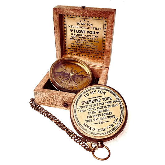 Gift for Son from Mom Dad | Engraved Compass 2" - Father to Son Gifts, Mom to Son Gifts for Graduation, Birthday Baptism Confirmation Communion (Son - I Love You)