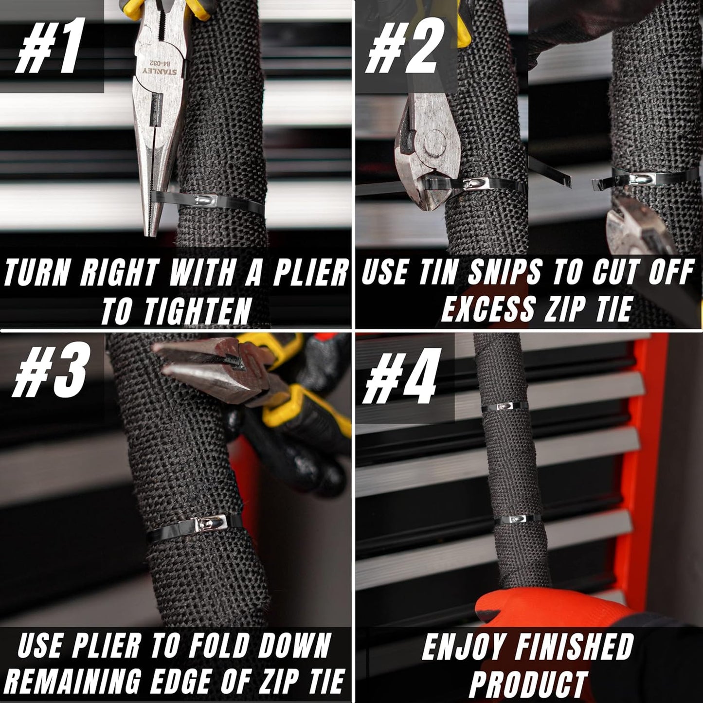 Metal Zip Ties 11.8 inch 100pcs Stainless Steel Zip Ties Heavy Duty Multi-Purpose Self-Locking Cable Ties for Machinery, Vehicles, Exhaust Wrap, Farms, Pipes, Roofs, Cables, and Outdoor Fence (Black)