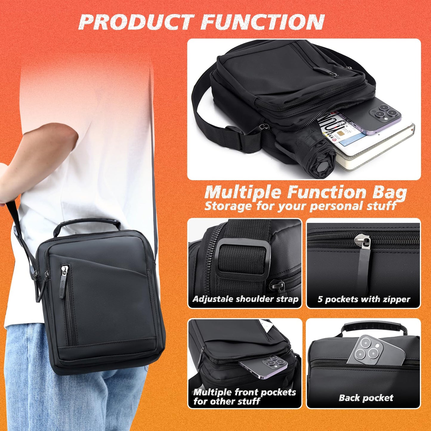AKABIKE Discus Carrier Bag, Track and Field Discus Bag with Adjustable Strap, 2 Large Pockets, Discus Pouch, Discus Equipment Athletics Accessories (Black)