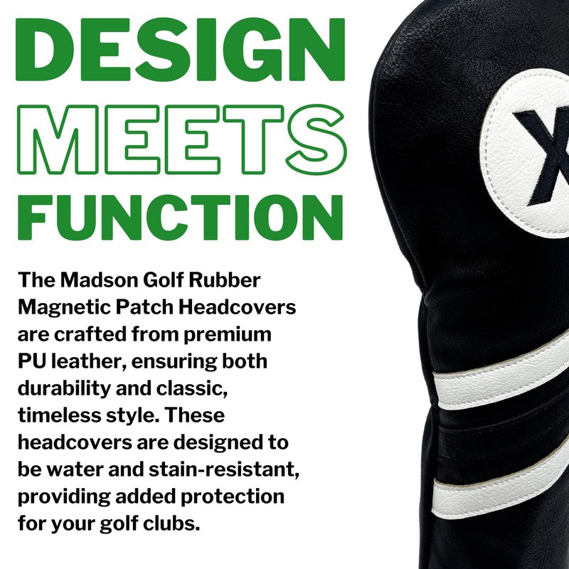 Madson Golf Cart Magnet Headcovers 3 Pack Set, Club Head Covers for Driver, Fairway Wood, Hybrid Golf Clubs, with Rubber Magnet for Secure Positioning & Quick Access, Magnetic Golf (Navy and White)