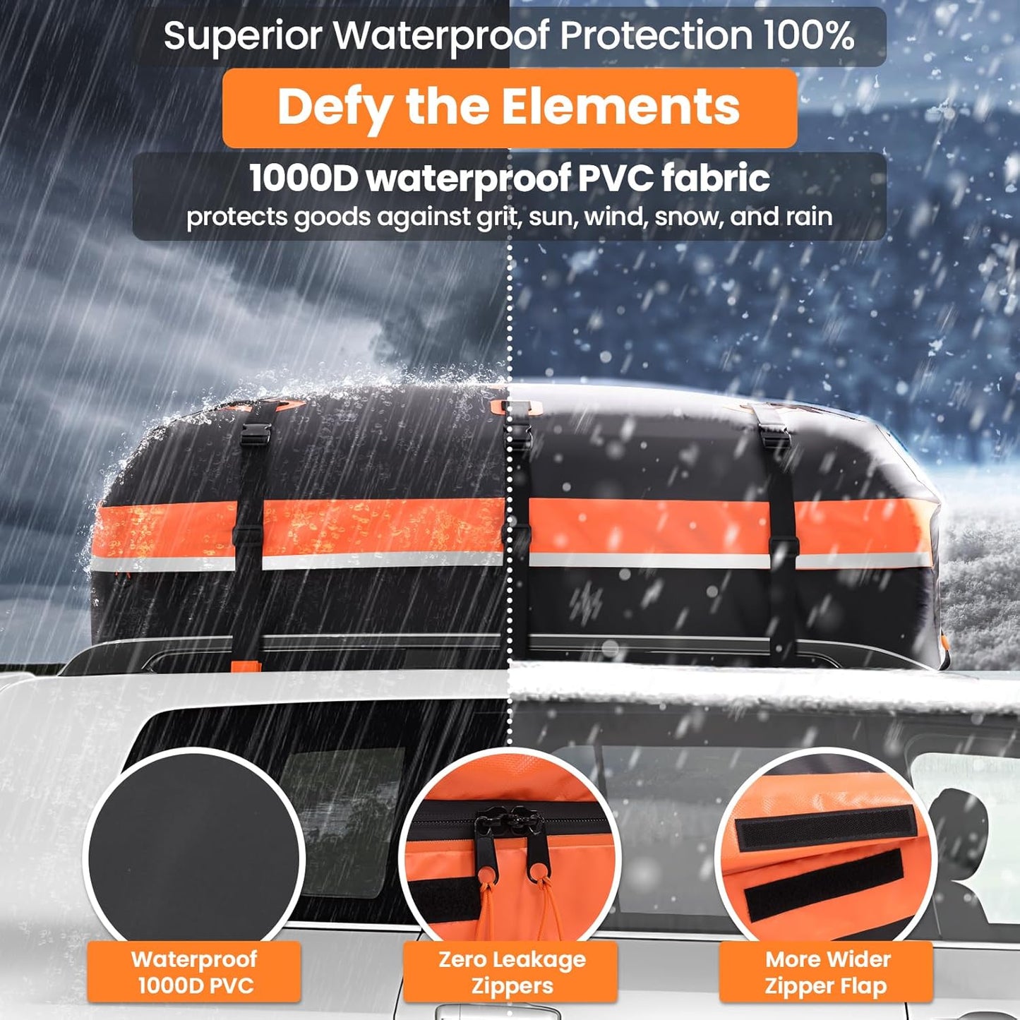 Sailnovo Rooftop Cargo Carrier - 15 Cubic Feet Waterproof 1000D PVC Bag with Anti-Slip Mat & Lock