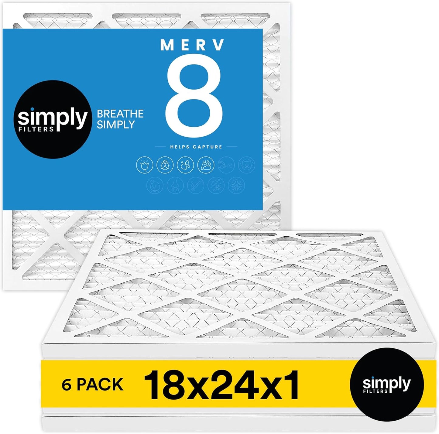 12x18x1 MERV 8 Air Filter 6-Pack for Home AC & HVAC - Dust, Pet & Allergy Control