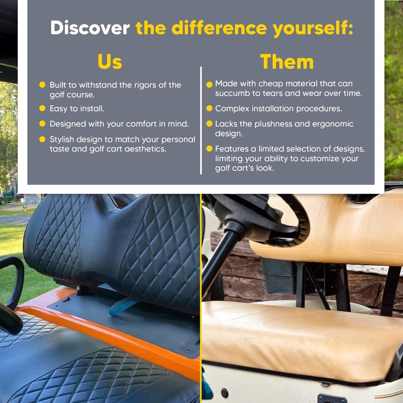 Golf Cart Seat Cover | Universal Fit for EZGO Club Car DS & More | Replacement Golf Car Precedent Accessories | Durable Waterproof Front Seat Cover with Diamond Stitching | A2Z - Black