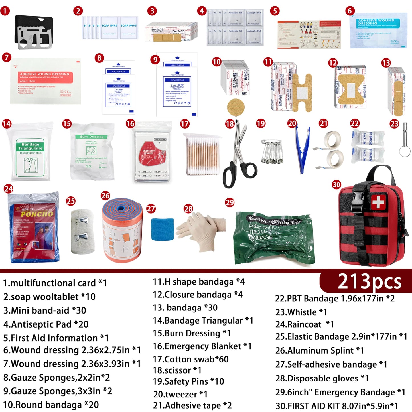 Universal IFAK Trauma First Aid Kit Molle Pouches Emergency Survival Kit Suitable for Home, car, Travel, Camping, Hiking, Sports, Outdoor Emergencies-Quick Response First Aid Essentials (Red)